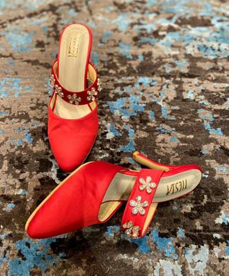 Red Suede Embellished Mule Stilettos 2