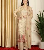 beige silk embroidered dress material