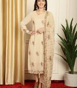 beige georgette embroidered dress material