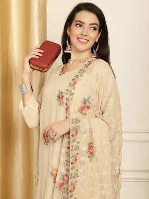 beige georgette embroidered dress material 5