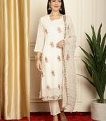 off white georgette embroidered dress material