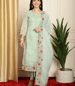 green organza embroidered dress material