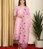 pink organza embroidered dress material