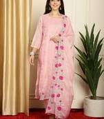 peach organza embroidered dress material