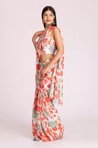 Multi colour organza saree set