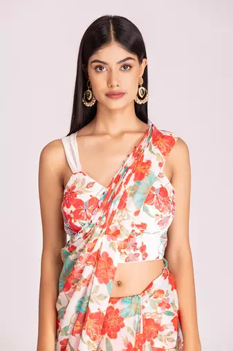 Multi colour organza saree set