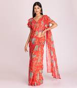 Tangerine red organza saree set