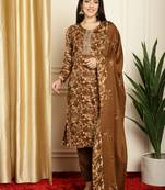 brown pashmina digital printed dress material