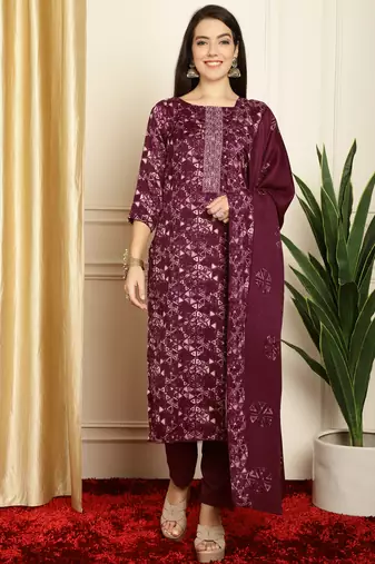 Stylee lifestyle wine pashmina digital printed dress material