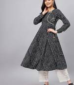 Winered women black bandhej flared angrakha kurta