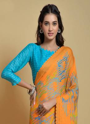 Roop Kashish Multicolor Georgette Printed Saree And Blouse Piece 2