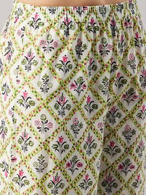 Winered woman green white printed flared kurta set 6