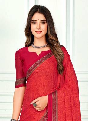Roop Kashish Pink Color Chiffon Printed Saree With Fancy Border And Fancy Printed Blouse Piece 2
