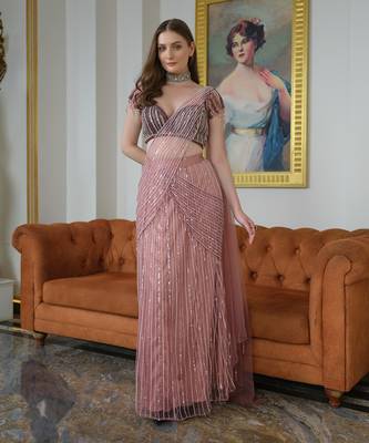 Mauve drape saree set 1