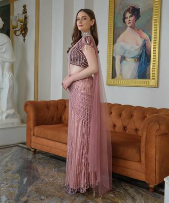 Mauve drape saree set 2