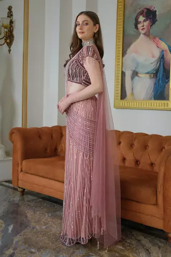 Mauve drape saree set
