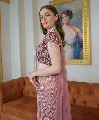 Mauve drape saree set 5