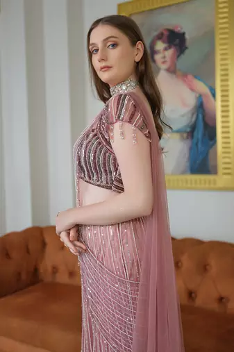 Mauve drape saree set