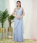 Cerulean blue orla drape saree set