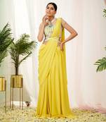 Yellow sylva drape saree set