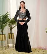 Black illusion drape saree set