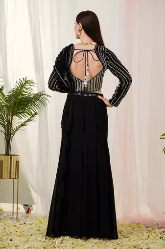 Black illusion drape saree set