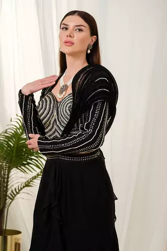 Black illusion drape saree set