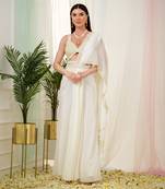 Offwhite luminous drape saree set