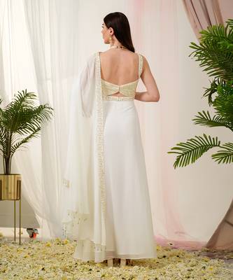 Offwhite luminous drape saree set 3