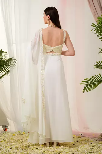 Offwhite luminous drape saree set