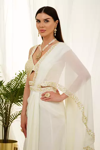 Offwhite luminous drape saree set
