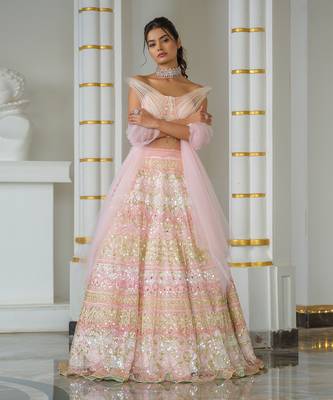 Baby Pink Hand Embellished Lehenga Set 1