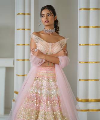 Baby Pink Hand Embellished Lehenga Set 3