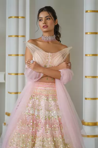 Baby Pink Hand Embellished Lehenga Set
