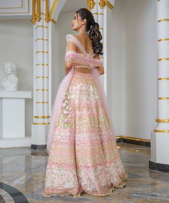 Baby Pink Hand Embellished Lehenga Set 4