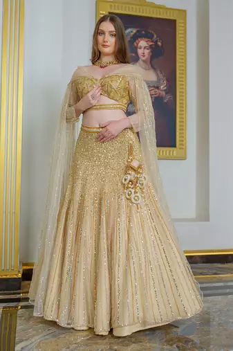 Gold Tulle Lehenga Set