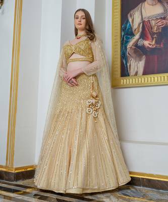 Gold Tulle Lehenga Set 3