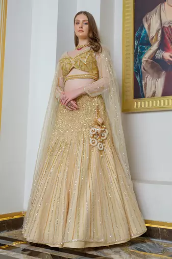 Gold Tulle Lehenga Set
