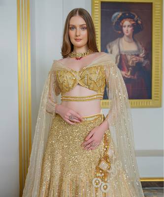 Gold Tulle Lehenga Set 4