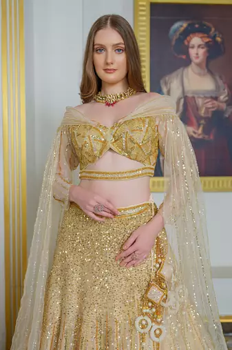 Gold Tulle Lehenga Set