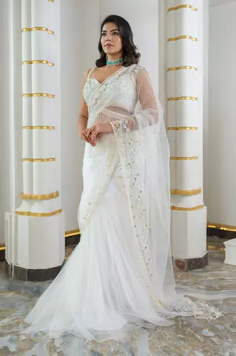 White Mermaid Lehenga Set