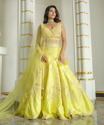 Lime Green Floral Butterfly Lehenga Set 2