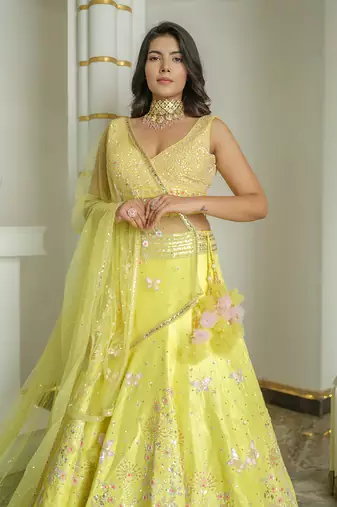 Lime Green Floral Butterfly Lehenga Set