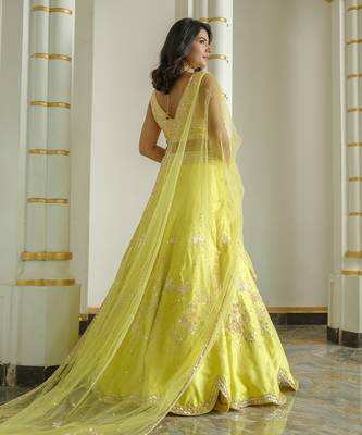 Lime Green Floral Butterfly Lehenga Set 4