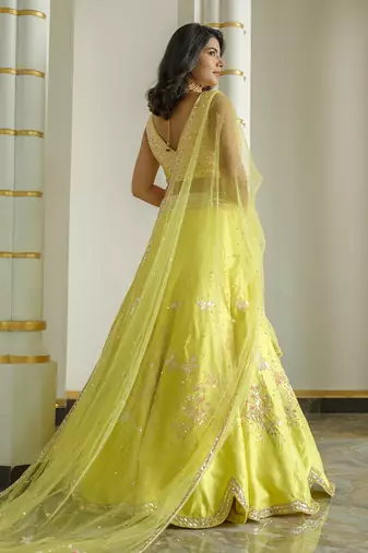 Lime Green Floral Butterfly Lehenga Set