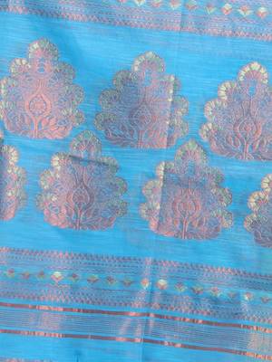 Sky Blue Cotton Blend Handwoven Saree With Nakshi Pallu 5
