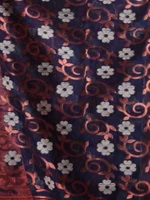 Midnight Blue Cotton Blend Handwoven Saree With Flower Designs 5