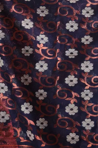 Midnight Blue Cotton Blend Handwoven Saree With Flower Designs