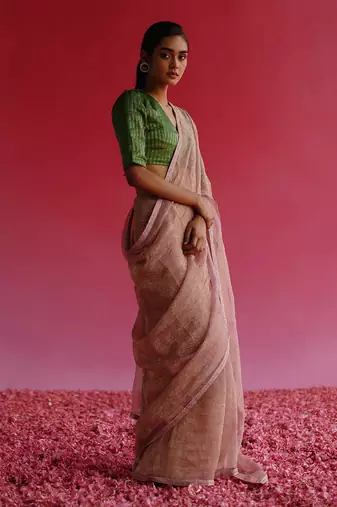Pink sharad saree set