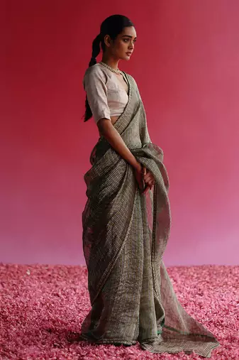 Silver aago saree set